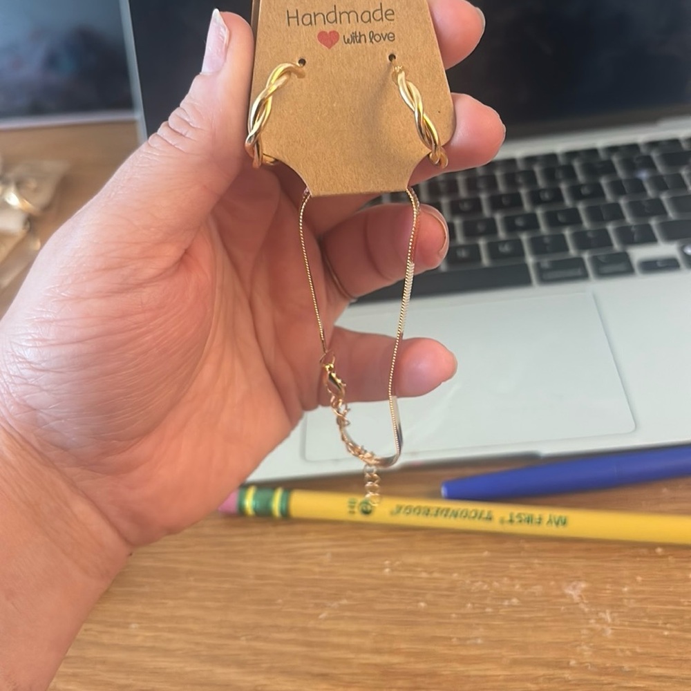 Handmade Gold Bracelet with earrings